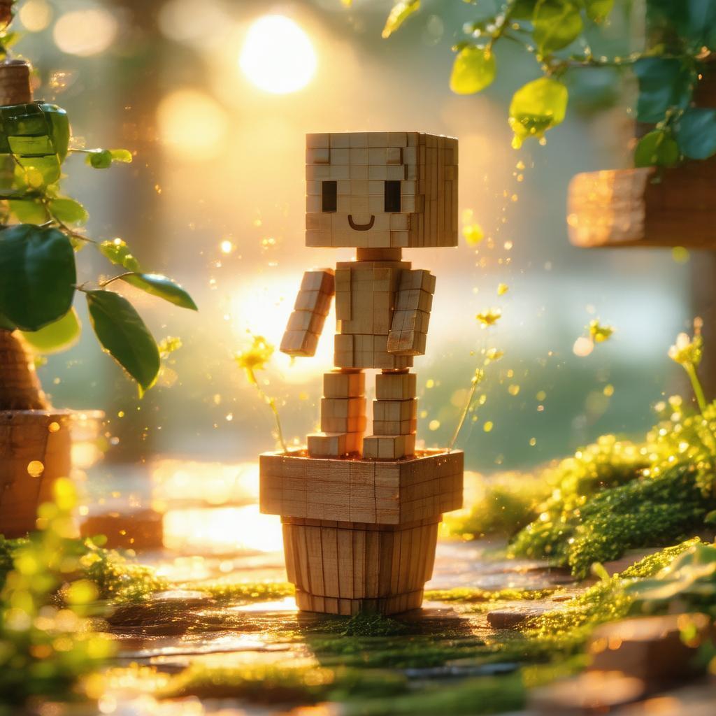 Joyful Pixel Figurine Perched on a Pot
