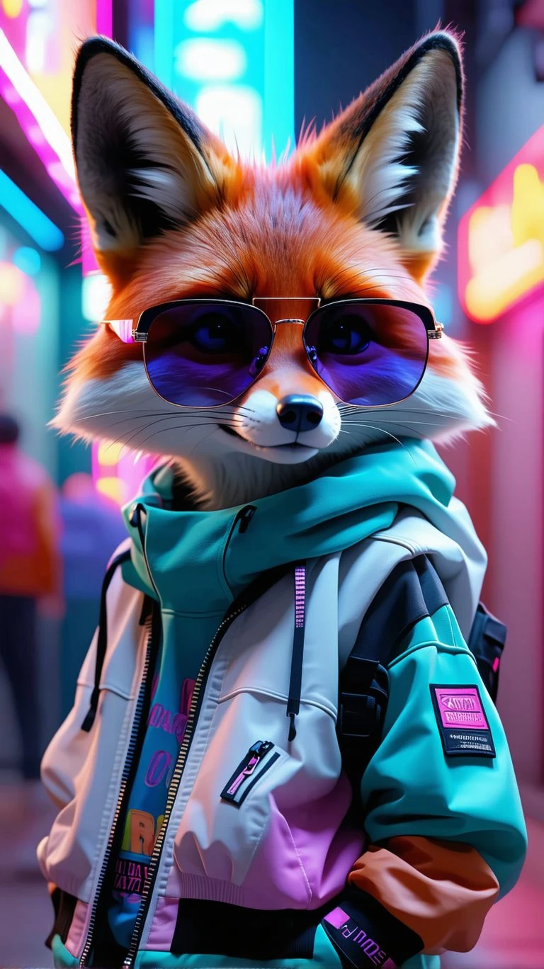 Neon Cartoon Fox With Sunglasses