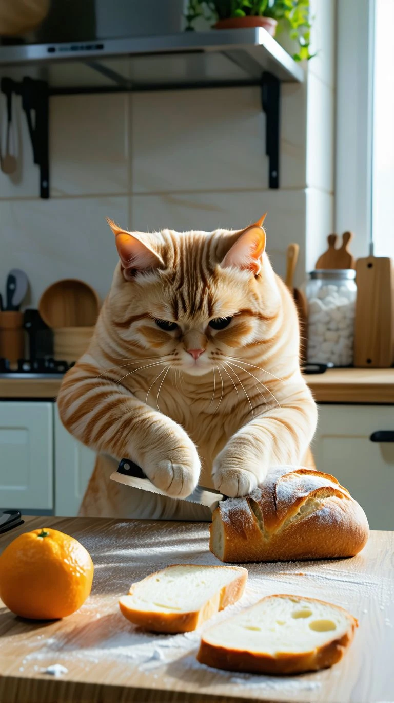 Cat Kitchen Bread Scene