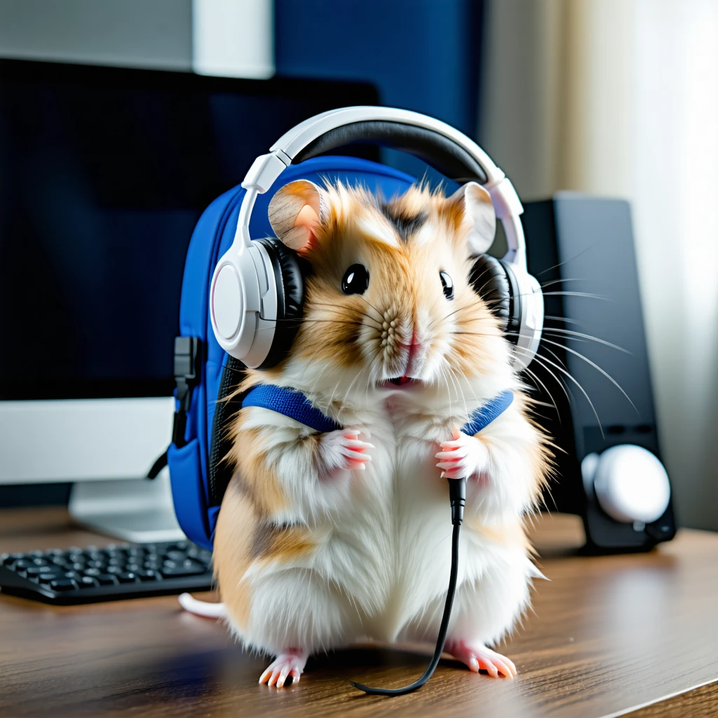 Hamster In Headphones At Office