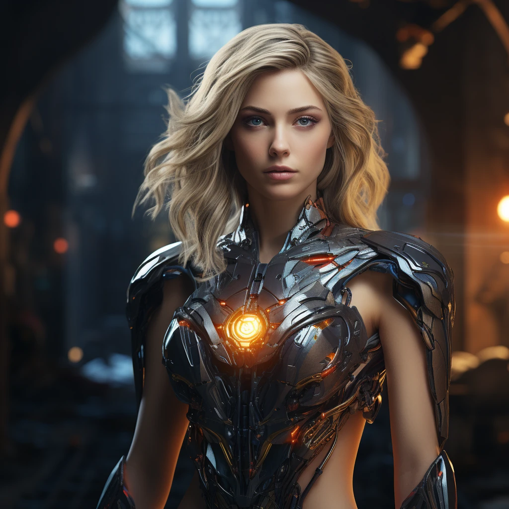 Mechanical Supergirl Neon Portrait