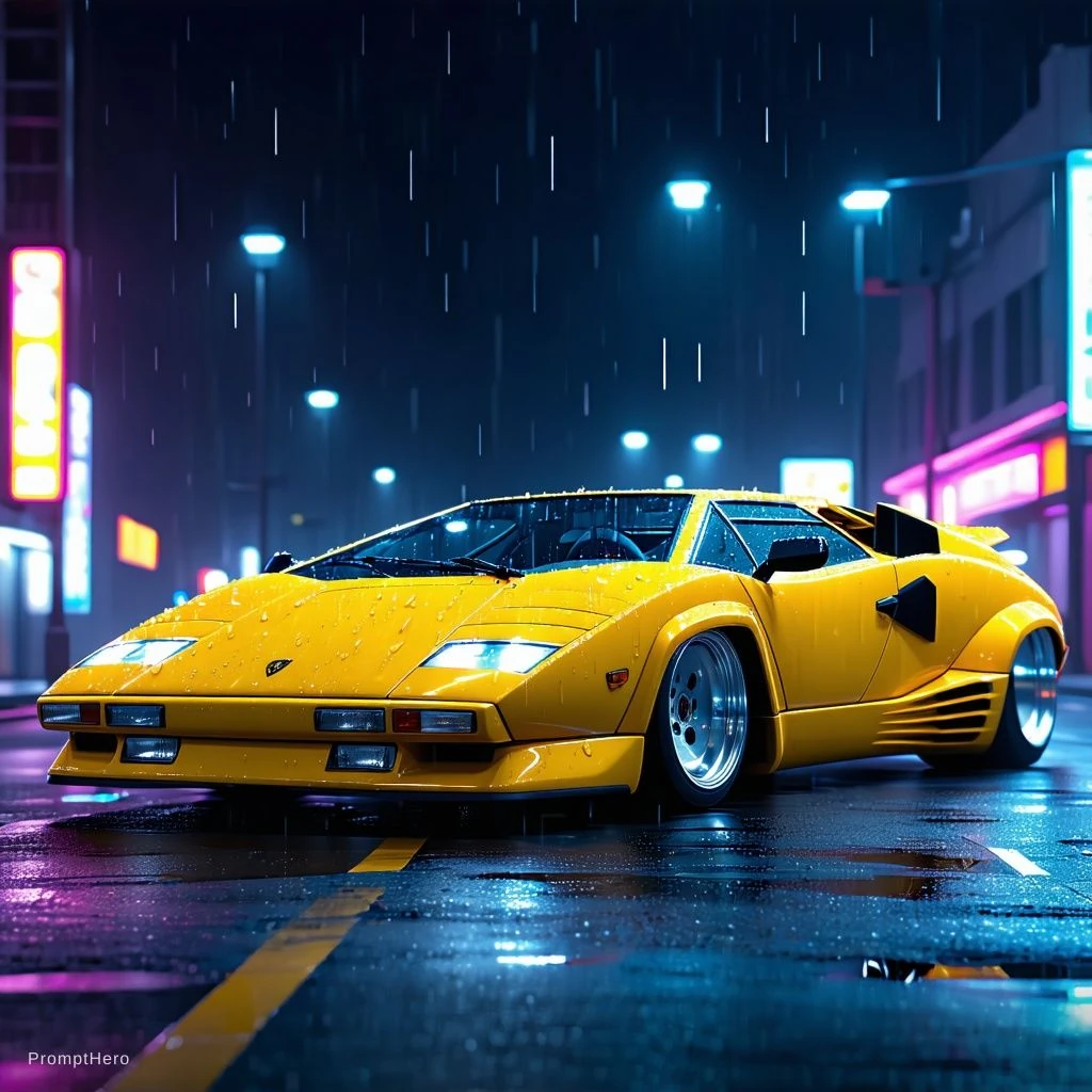 Yellow Lamborghini At Night