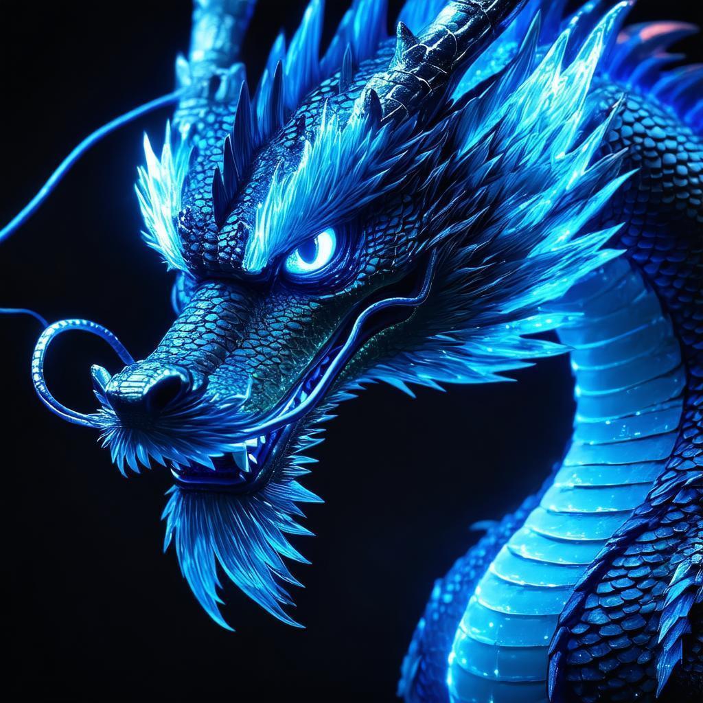 Bioluminescent Anime Dragon Against Black Void