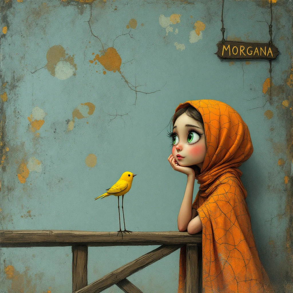 Girl With Bird Contemplative Portrait