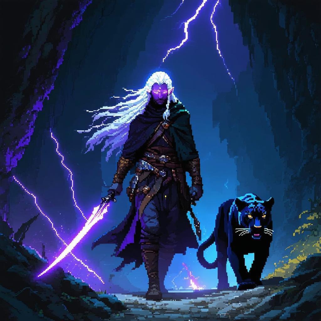 Drizzt Stalking the Underdark With His Panther