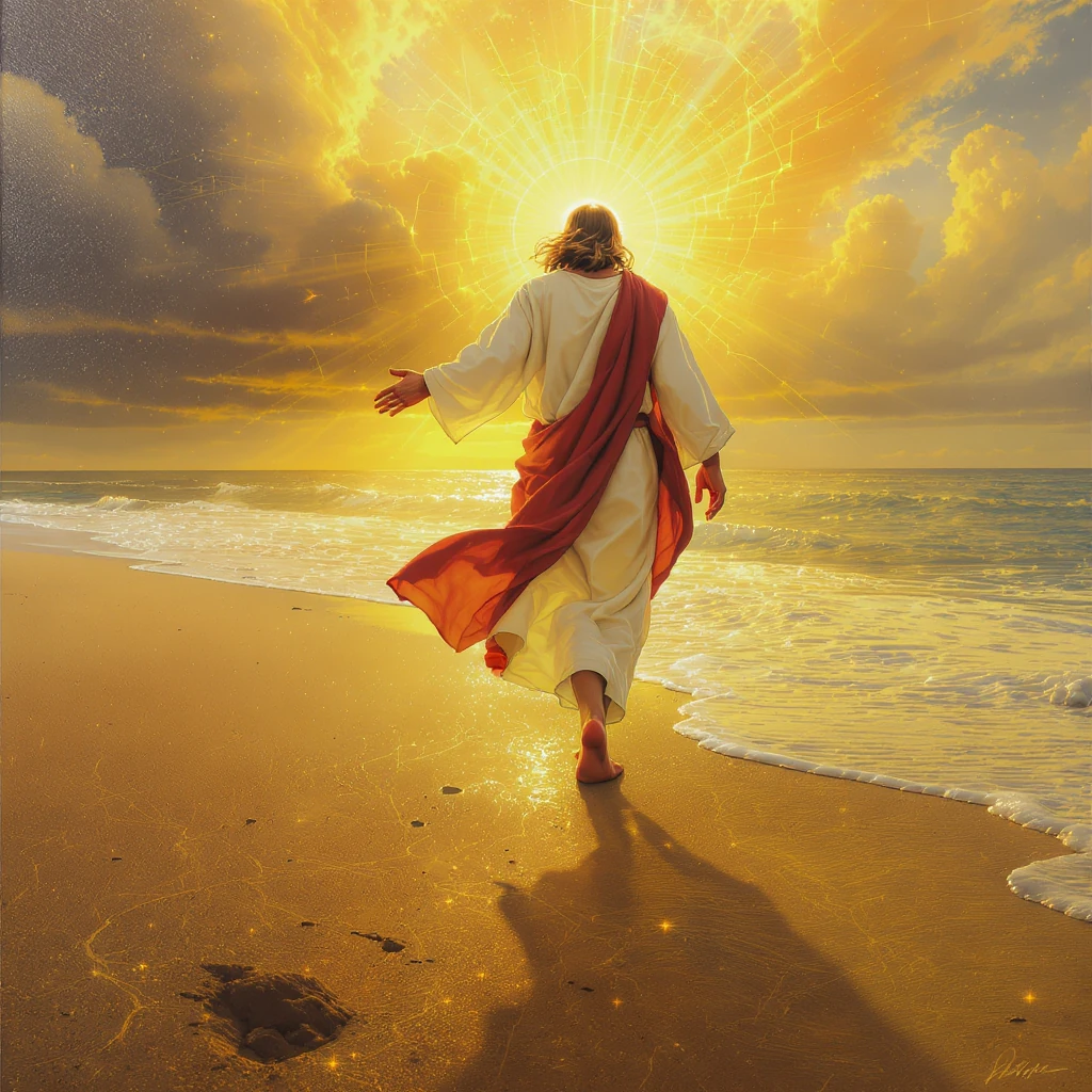 Risen Jesus Beach Golden Light
