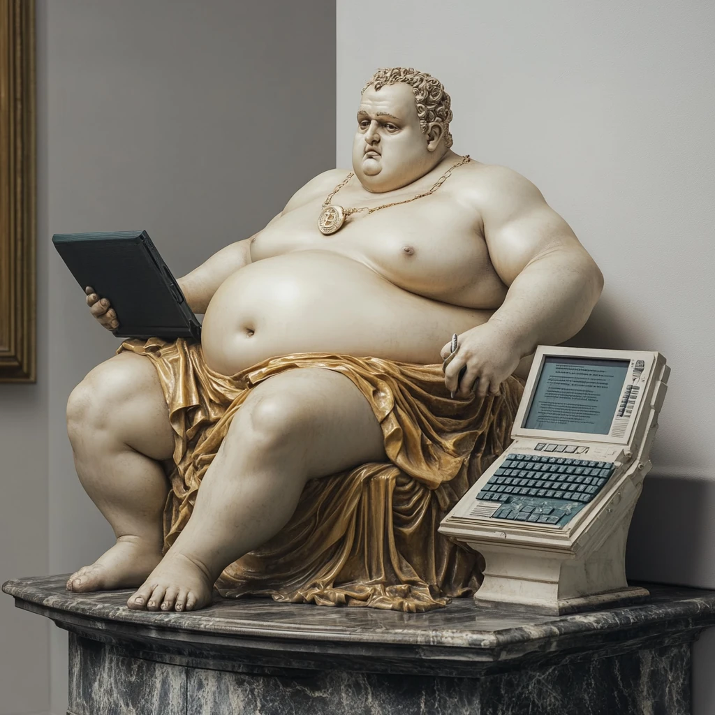 Fat Man Crypto Investor Statue