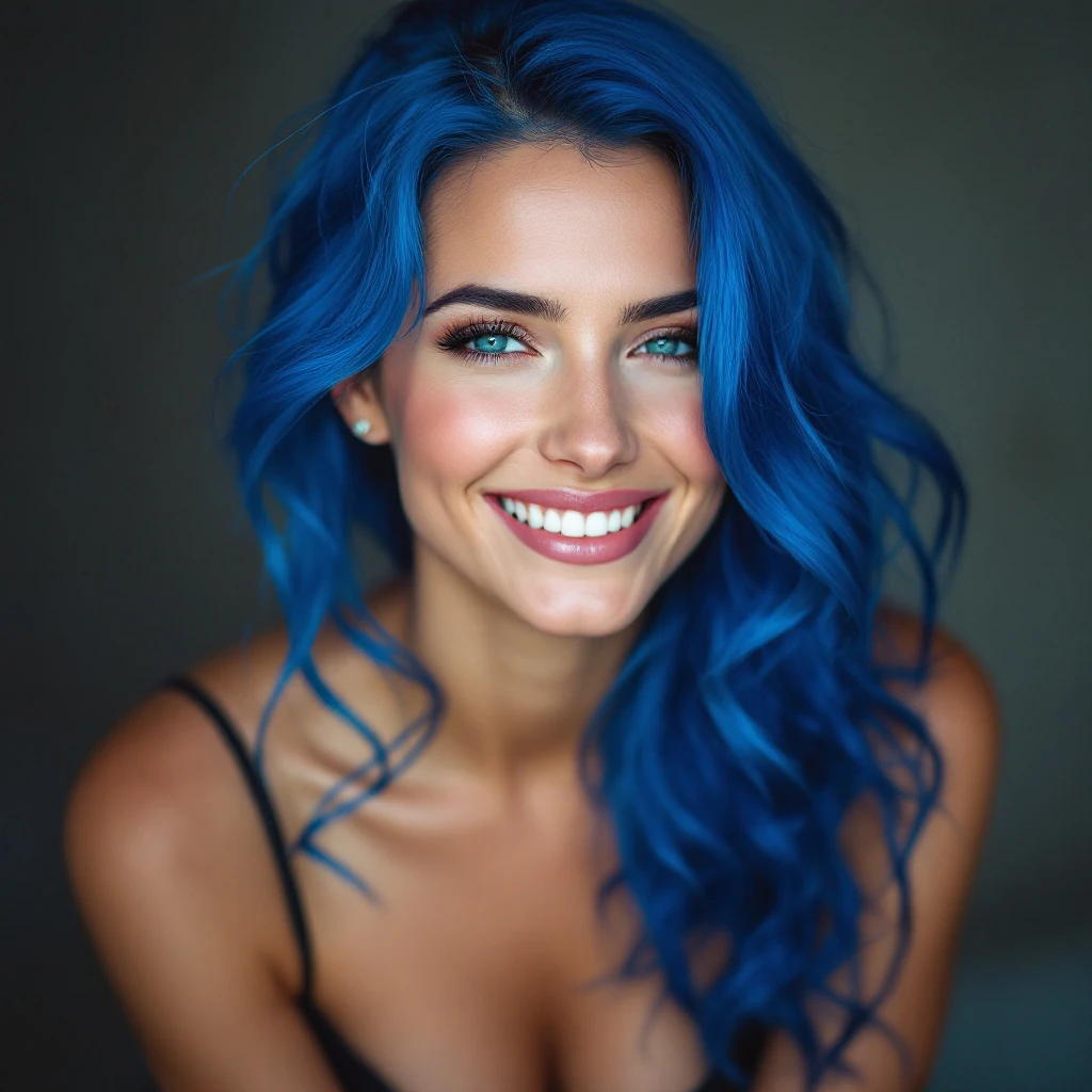 Woman Blue Hair Animated Portrait