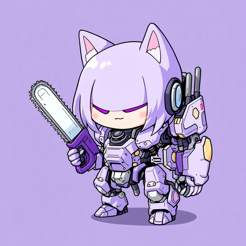 Lavender Chibi Chainsaw Mecha Girl