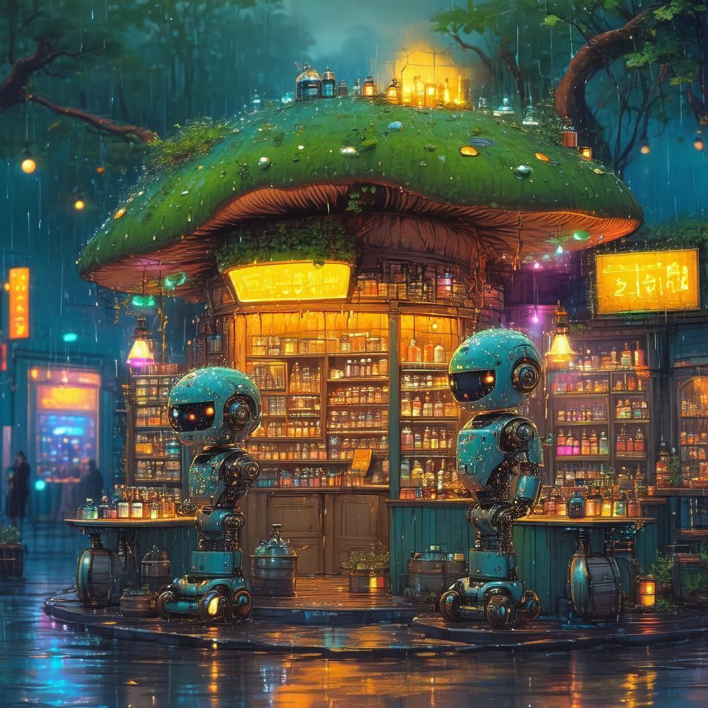 Rain Soaked Apothecary Atop a Giant Mushroom