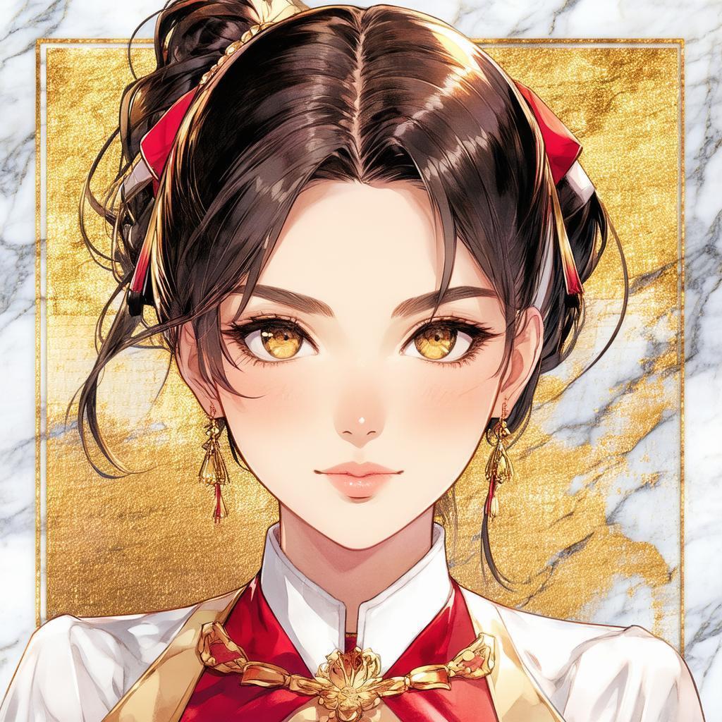 Reimu Hakurei Framed in Gold and Marble