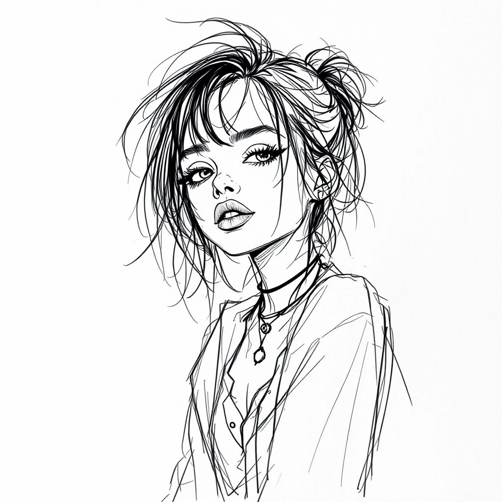 Punk Girl Continuous Line Art