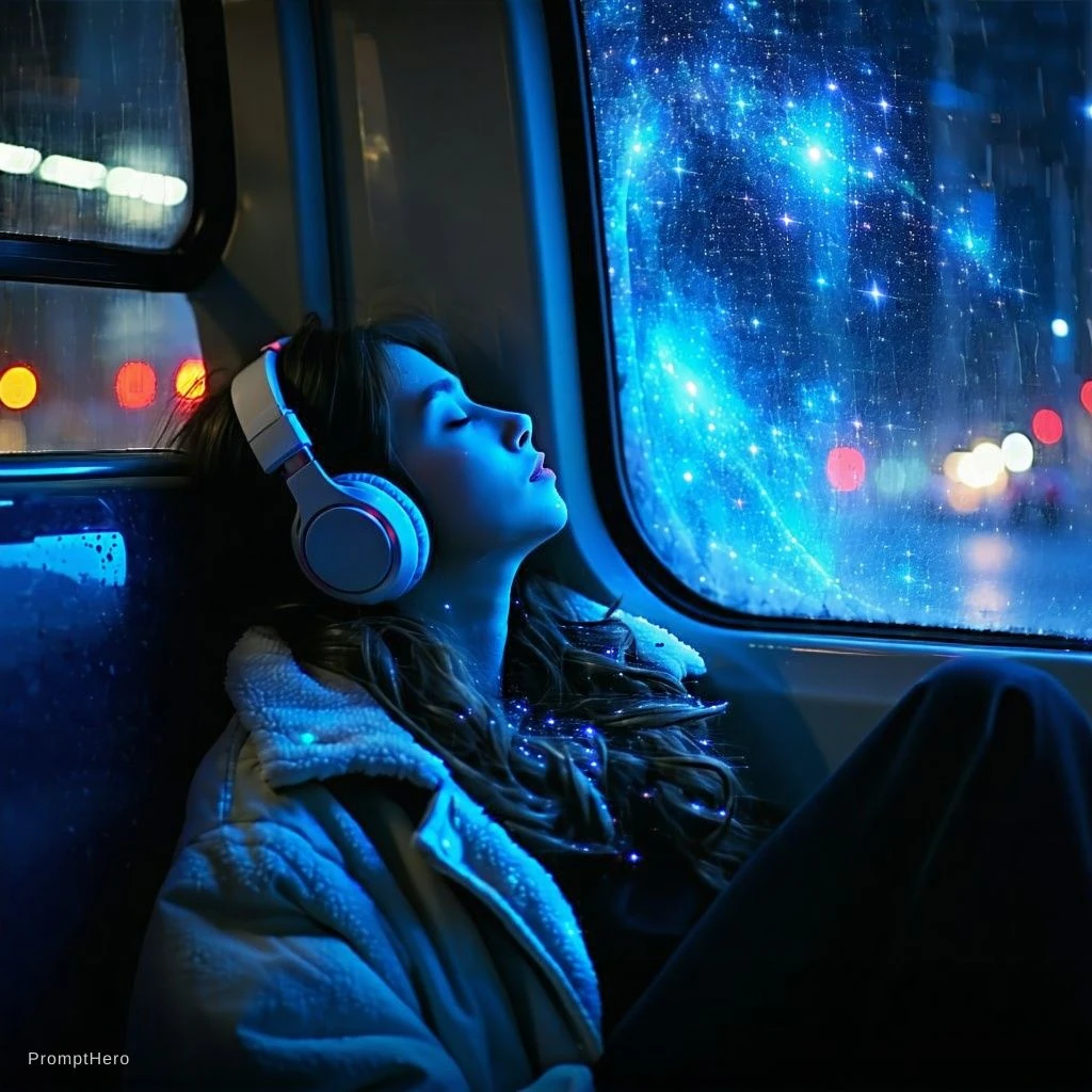Girl Sleeping On Night Bus Painting