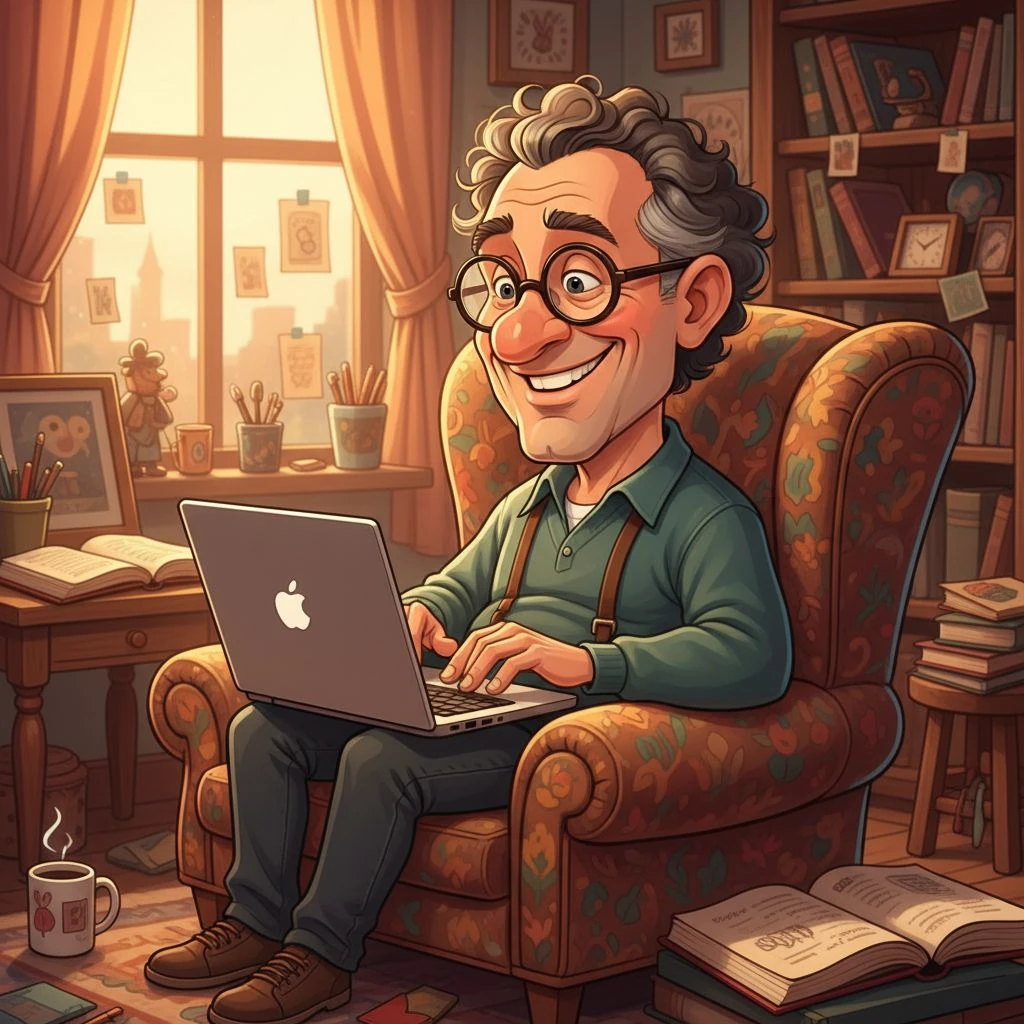 Man Glasses Armchair Pixar Caricature