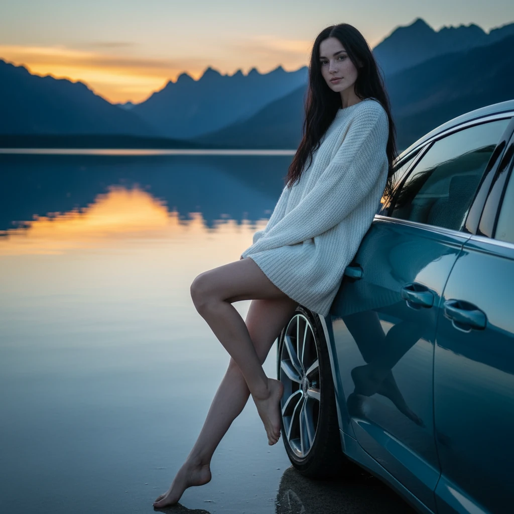 Woman Lake Audi Sunset Portrait