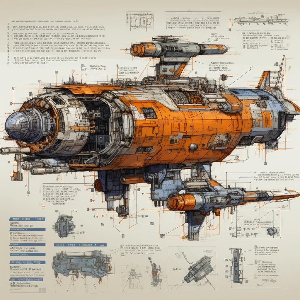 Futuristic Spacecraft Blueprint Schematic