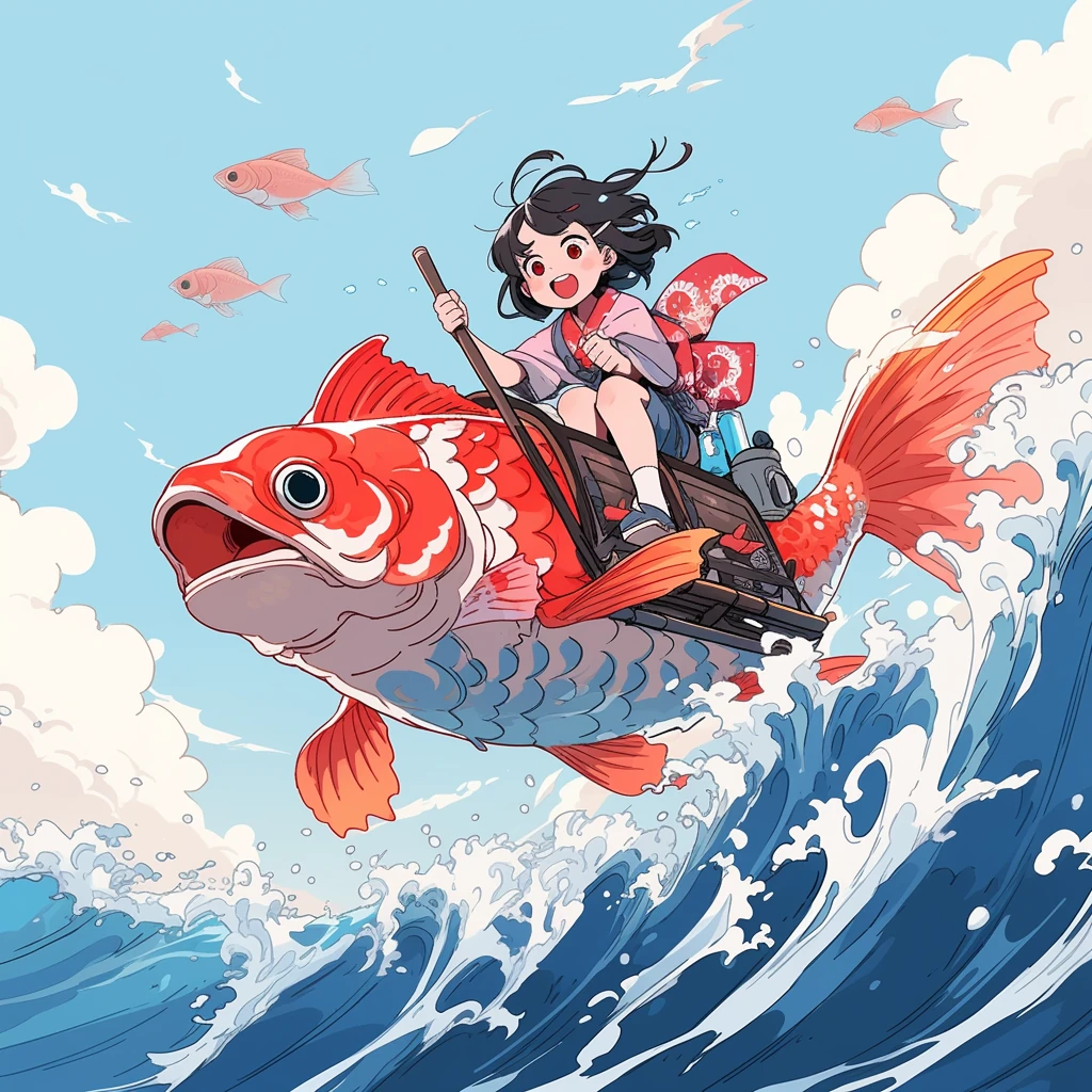Girl Koi Fish Cartoon Ocean