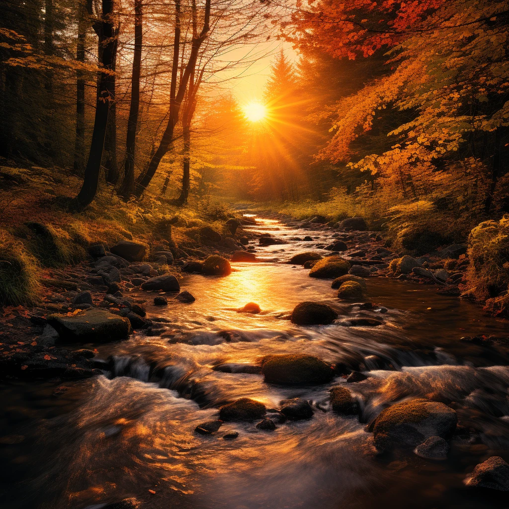 Stream Forest Autumn Landscape
