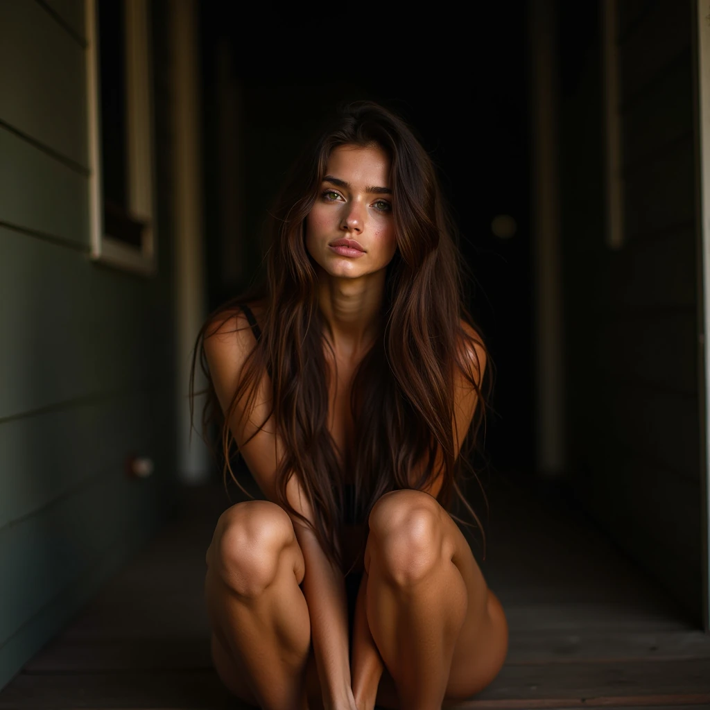 Woman Porch Playful Gaze Portrait