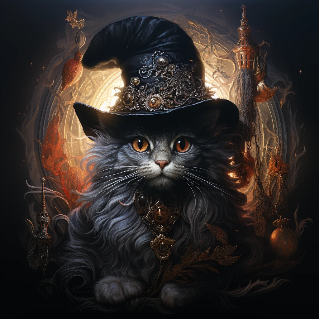 Fluffy Witch Cat Halloween Magical