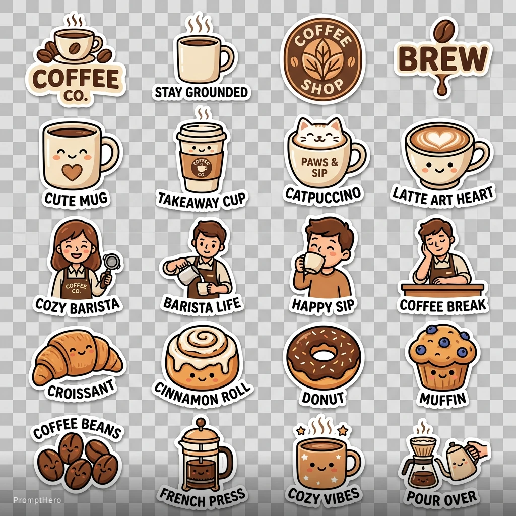 Coffee Shop Pastries Cozy Stickers