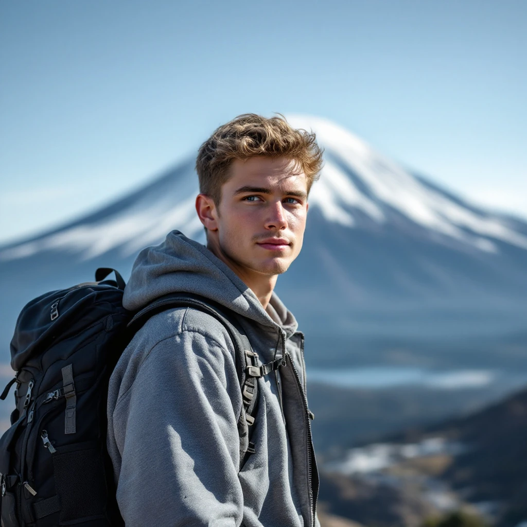 Man With Backpack Mount Fuji