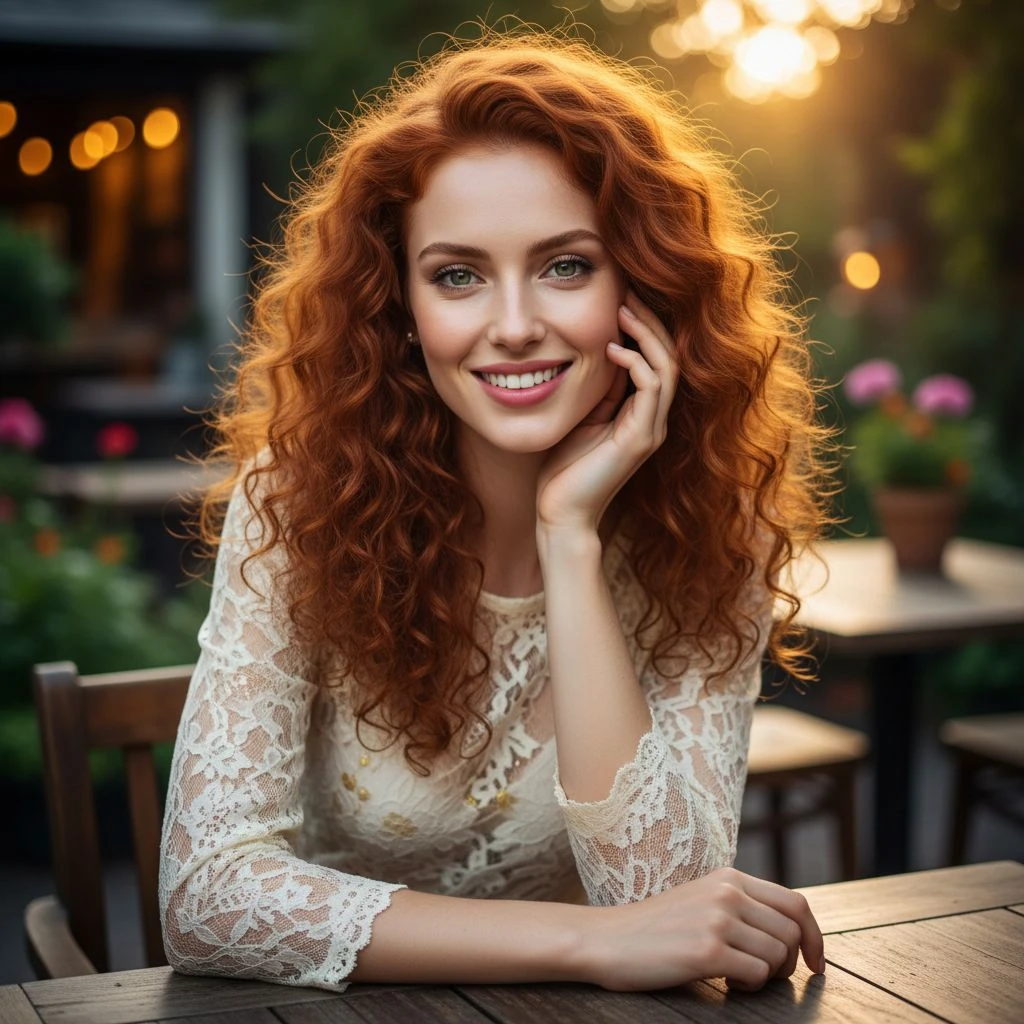 British Model Red Hair Garden Sunset