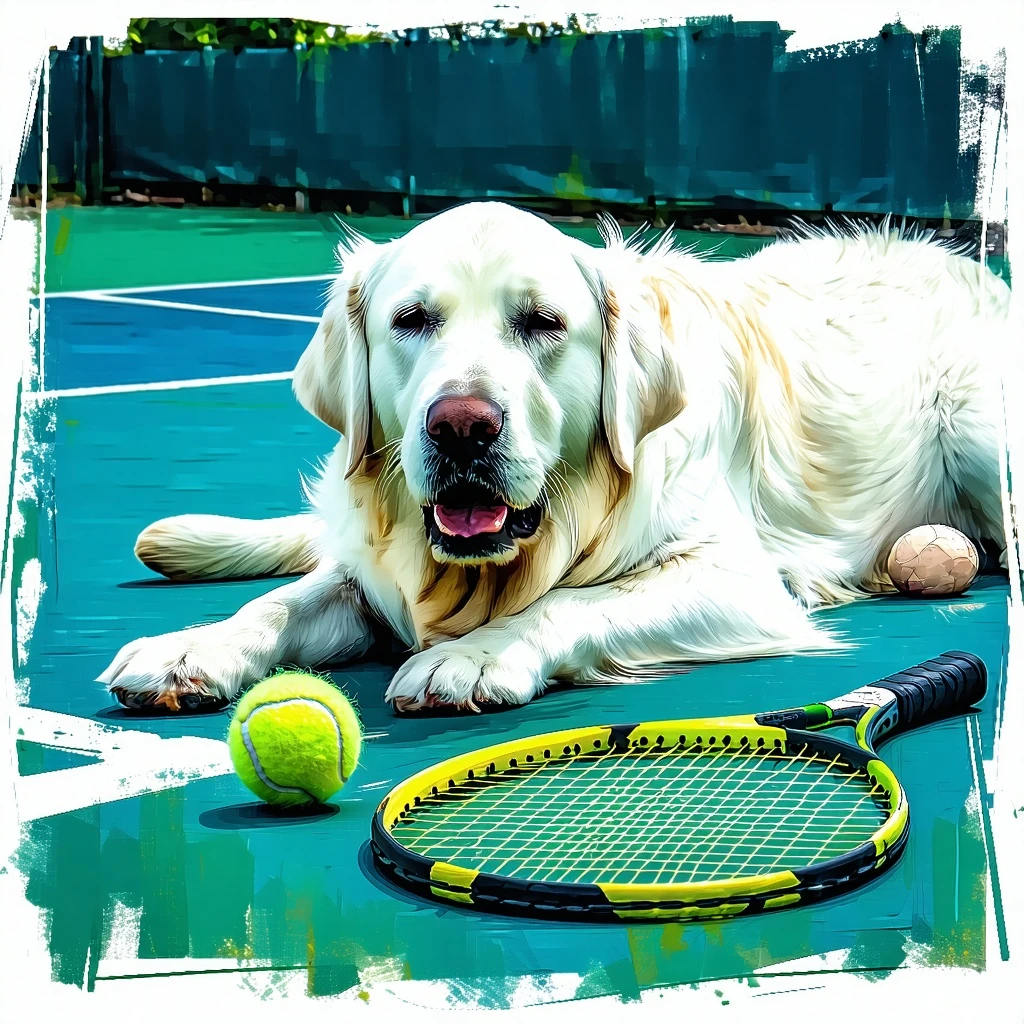 Dog Tennis Crayon Sketch Art