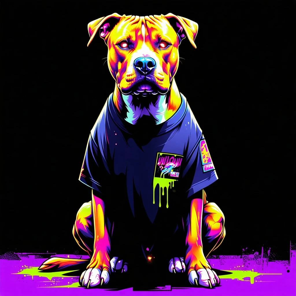 Cyberpunk Pitbull Urban Graffiti Noir