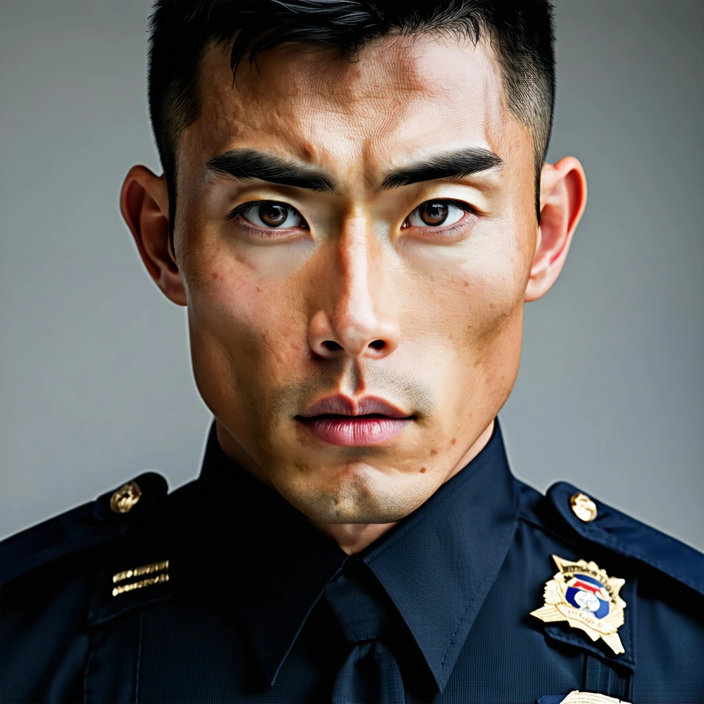 Muscular East Asian Police Officer