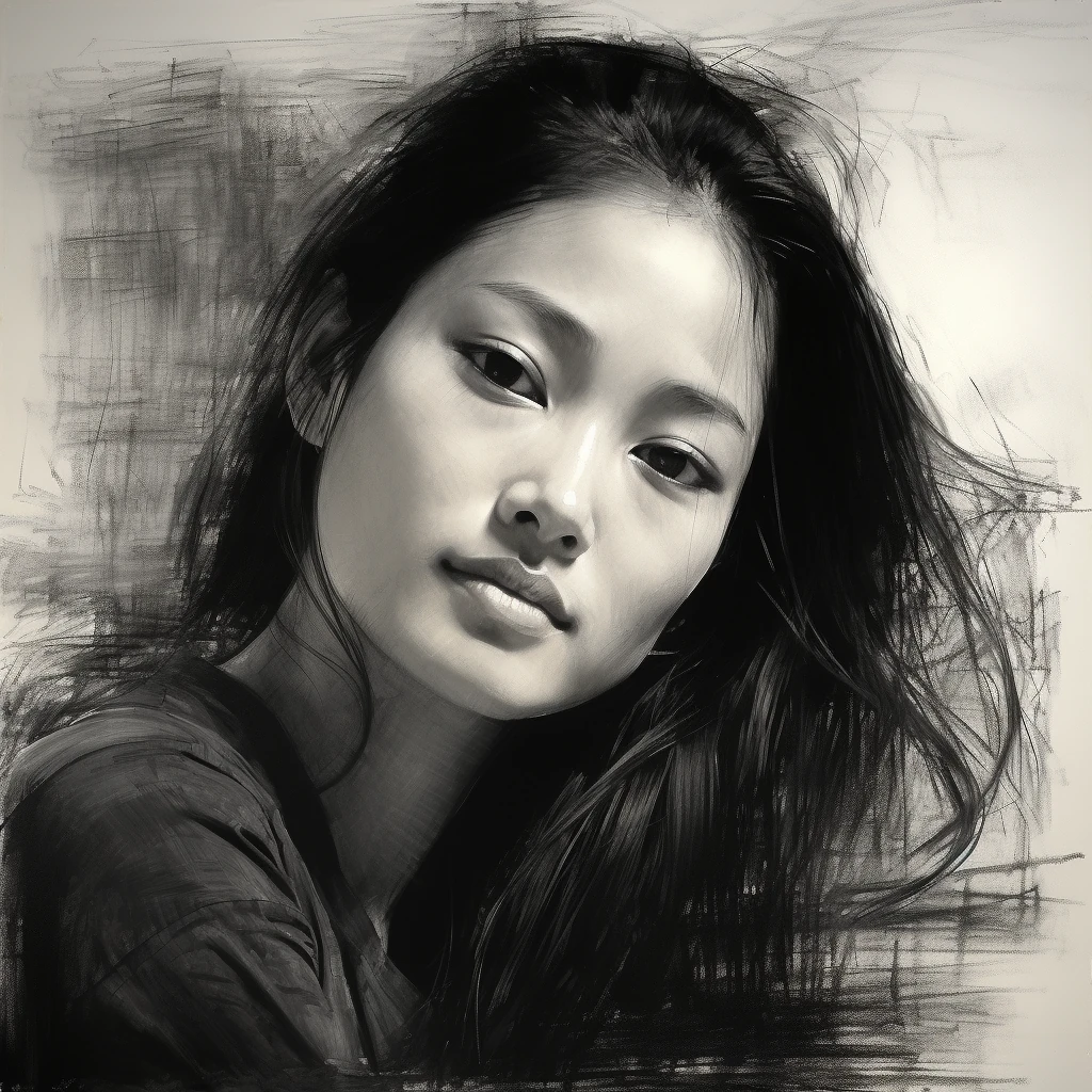 Gorgeous Asian Woman Charcoal Sketch