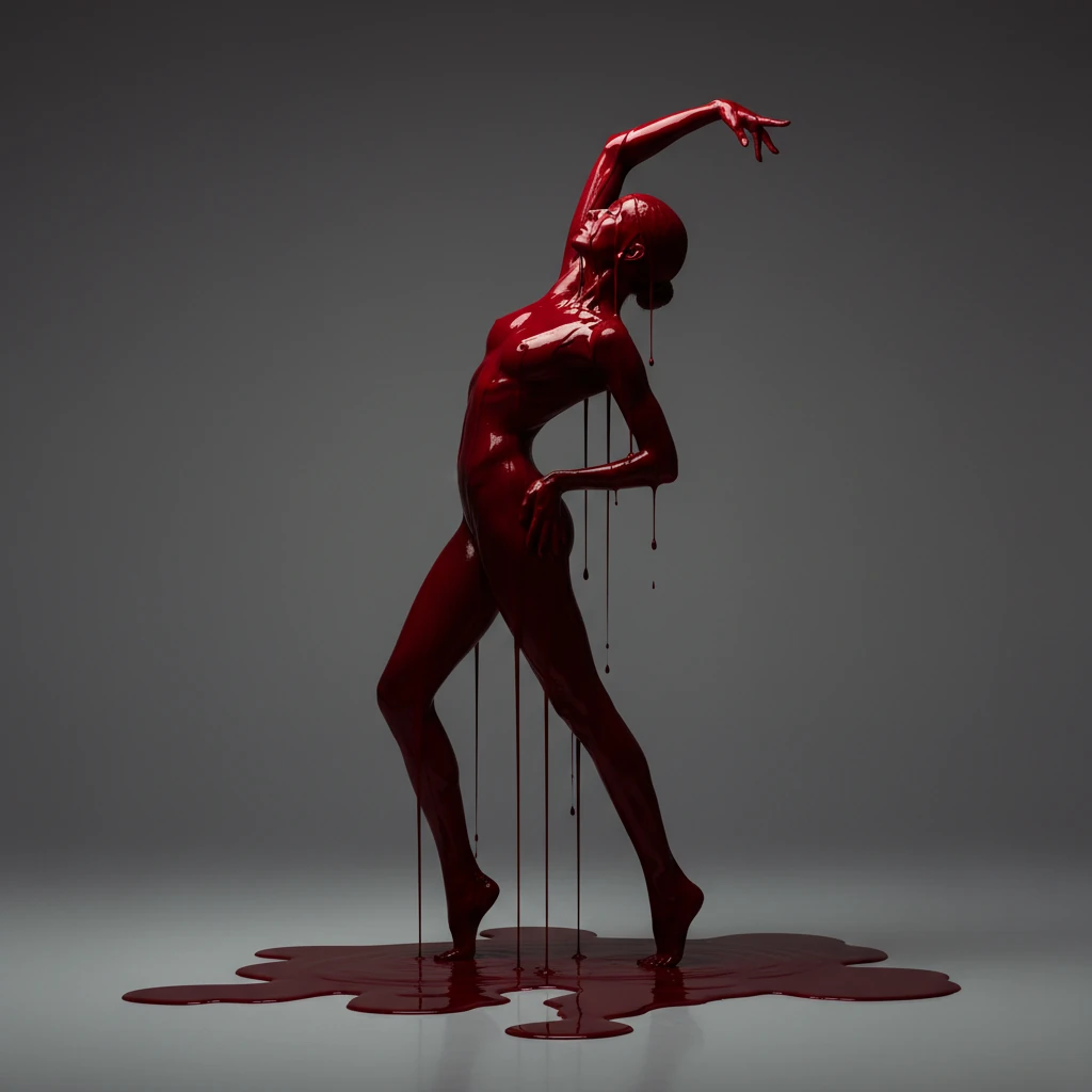 Woman Red Body Paint Studio Portrait