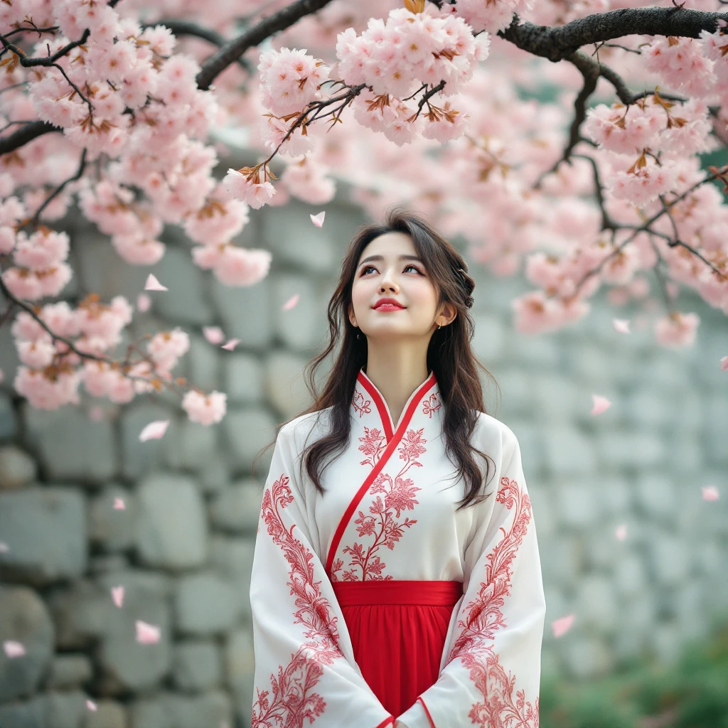 Woman Hanfu Cherry Blossom Serene