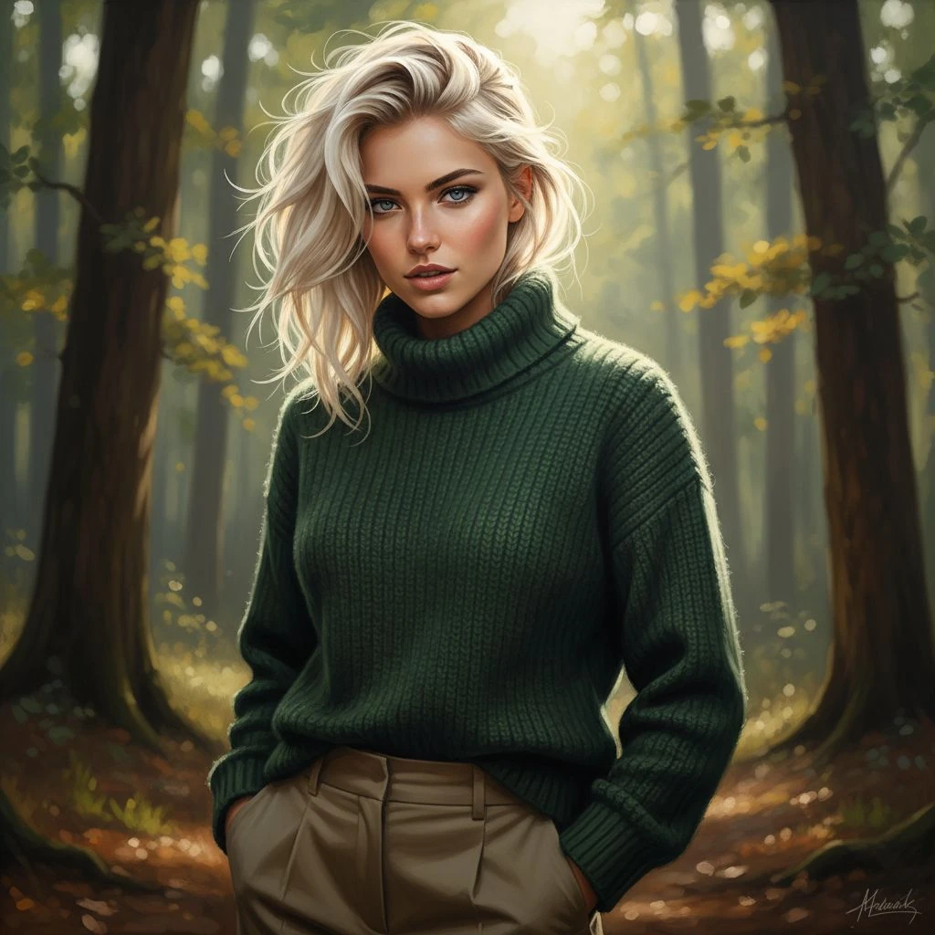 Woman Turtleneck Platinum Hair Bold
