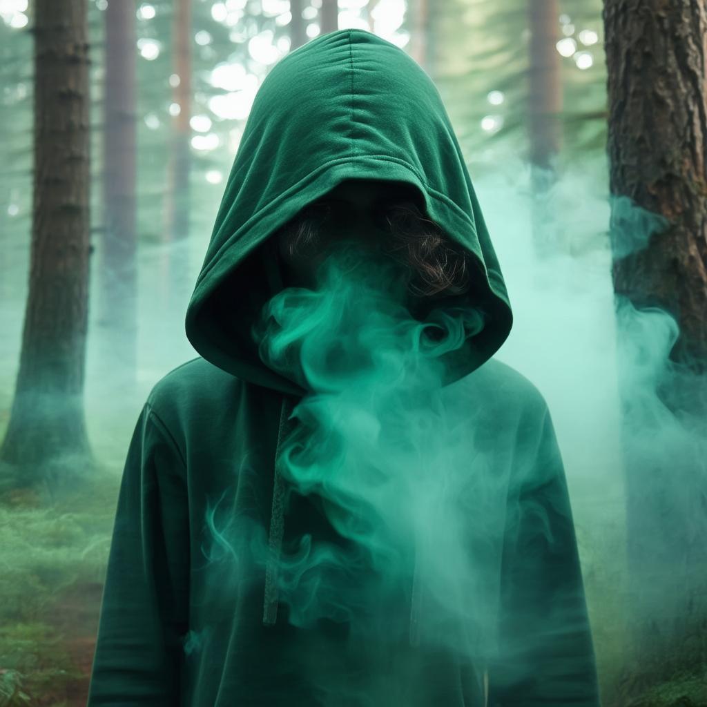 Hooded Boy Veiled in Magical Forest Mist