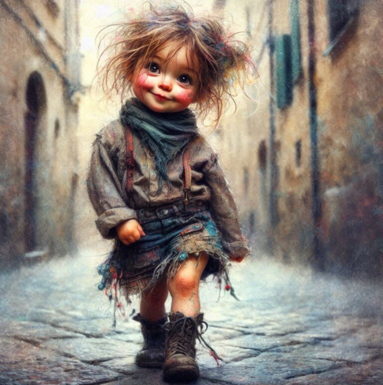 Whimsical Girl Dancing in Italian Village