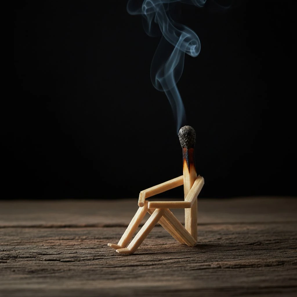 Whimsical Smoking Matchstick Figure