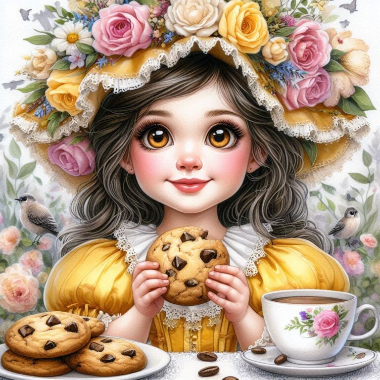 Princess Bella Enjoying Cookies in Garden