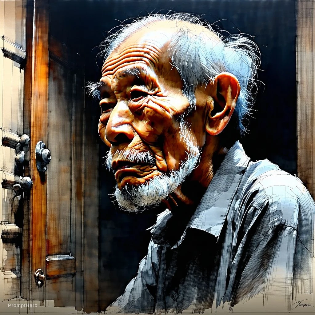 Old Man Pen Ink Portrait
