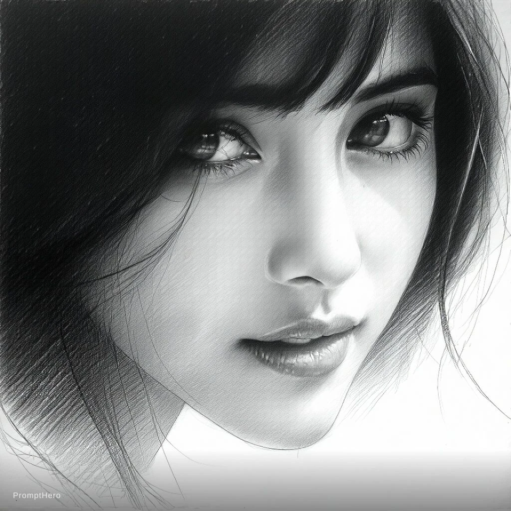 Girl Landscape Pencil Drawing