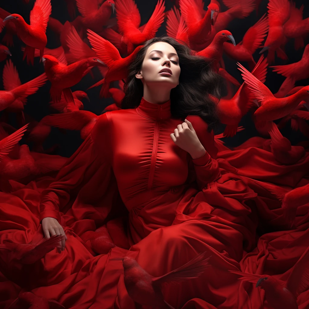 Woman Red Birds Dream