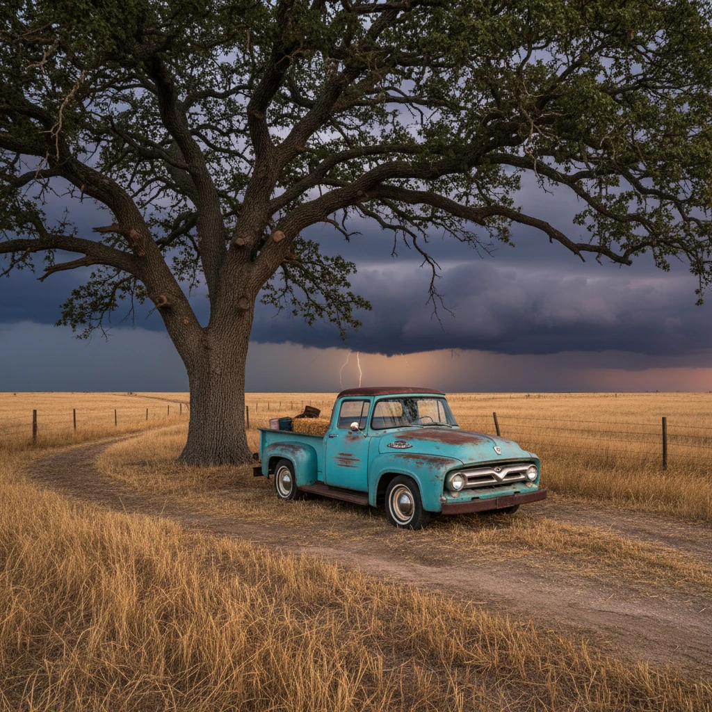 Vintage Truck Storm Clouds Field