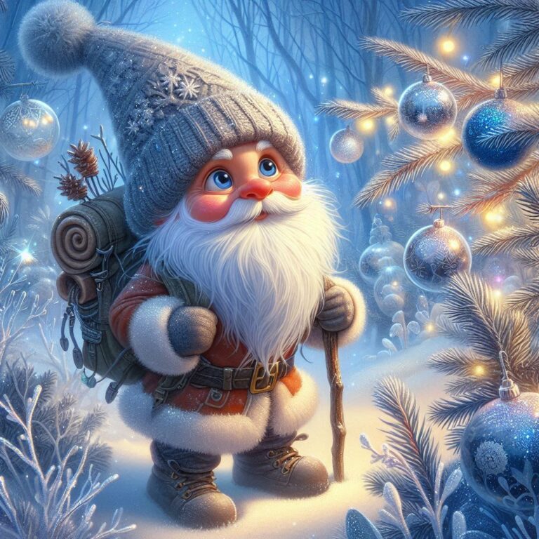Whimsical Gnome in Magical Winter Forest