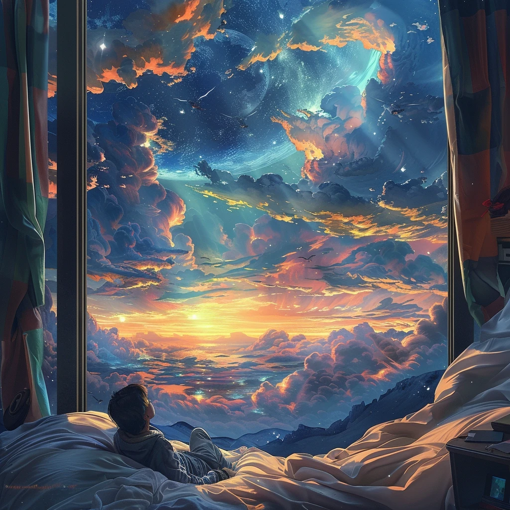 Boy Bed Watching Sky