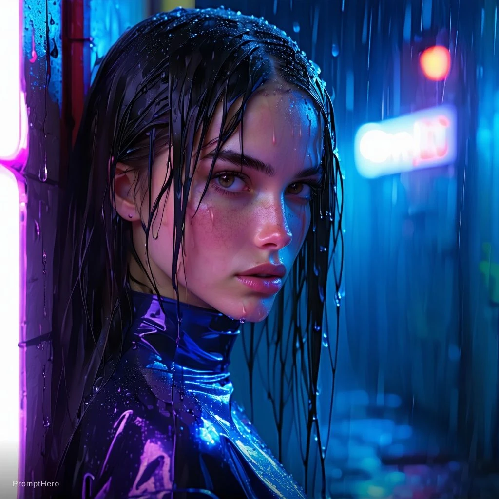 Cyberpunk Girl Rain Neon