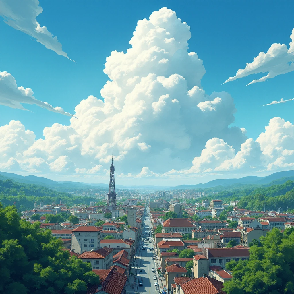 Ghibli City Sky Clouds