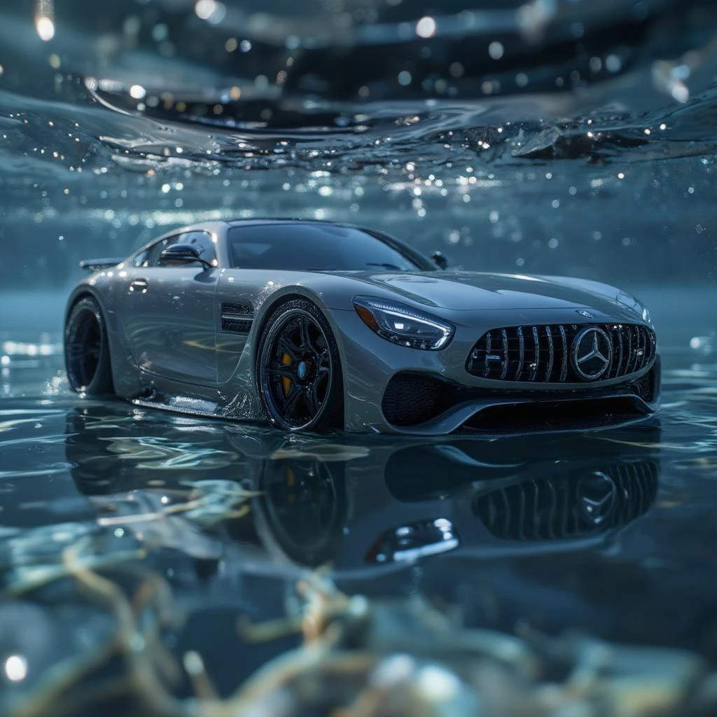 Benz Car Water Reflection