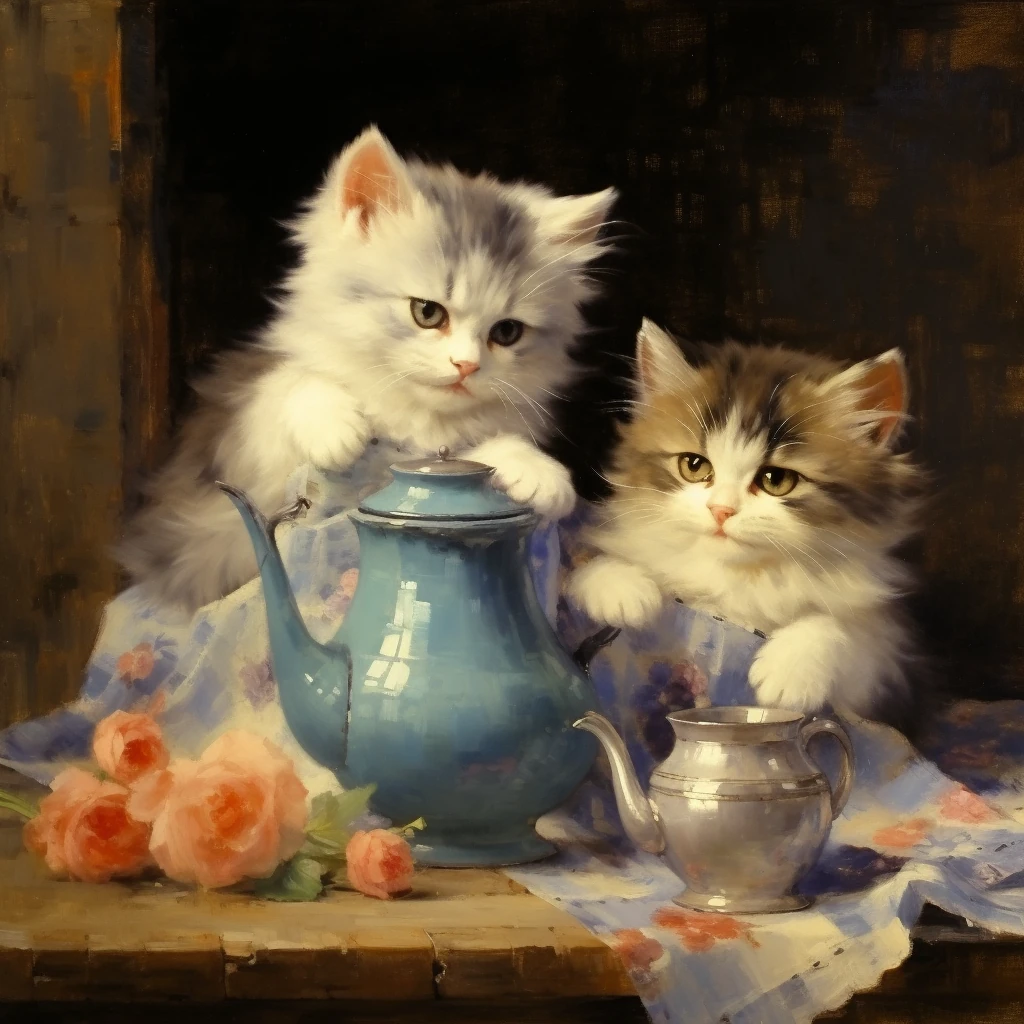 Kittens Preparing Tea Coffee Chocolate