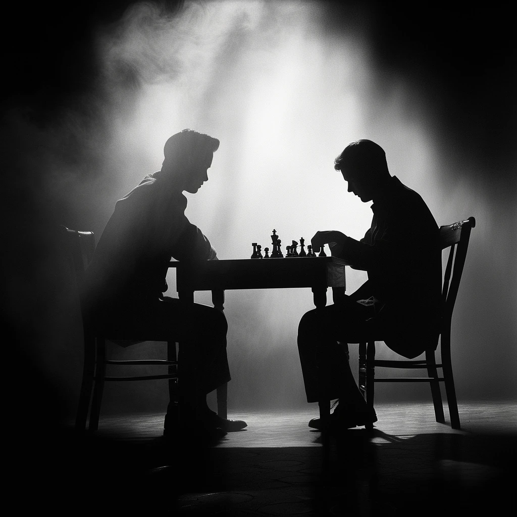 Male Chess Players Silhouette Board