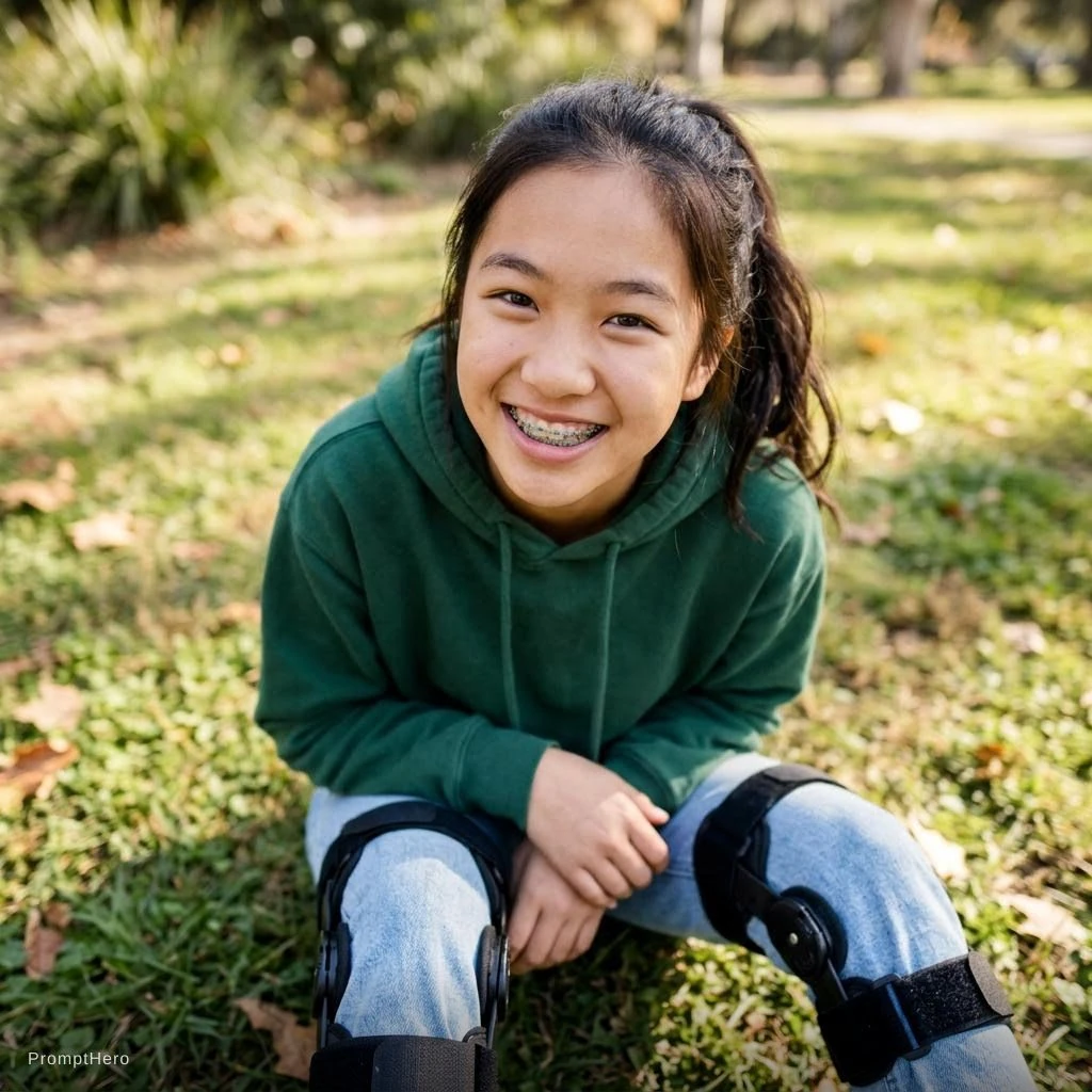 Asian Girl Braces Looking Up